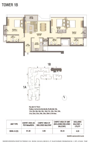 Tata Serein Floor Plan | Tower 1B Plan - Tata Serein 3 BHK