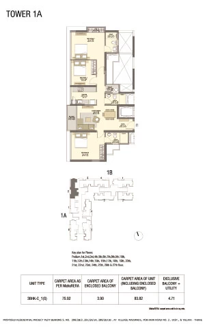 Tata Serein Floor Plan | Tower 1A Plan - Tata Serein 3 BHK Image 1